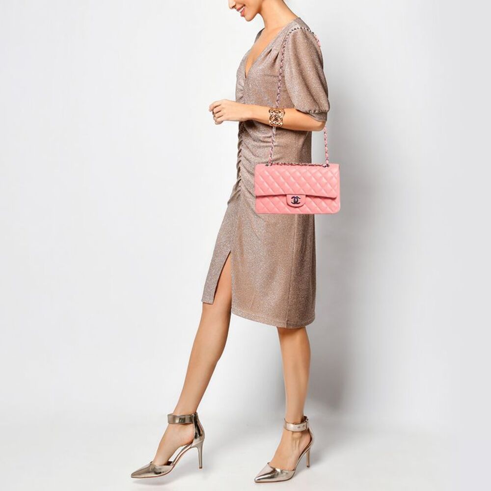 Chanel Pink Quilted Caviar Leather Medium Classic Double Flap Bag - Picture 2 of 7